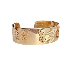 Gold-tone Adjustable 3D Butterfly Cuff Bracelet Whimsy